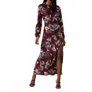 NEW ASTR elyse satin floral midi dress in wine
